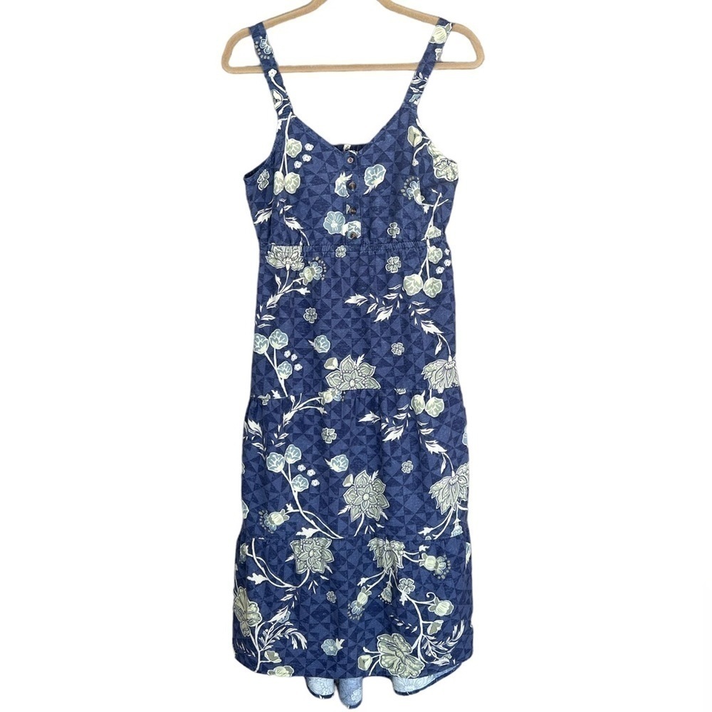 Sonoma Linen Blend Floral Midi Maxi Sundress Blue Sleeveless Small - Picture 2 of 12